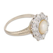 Edwardian pearl diamond 18k white gold cluster ring