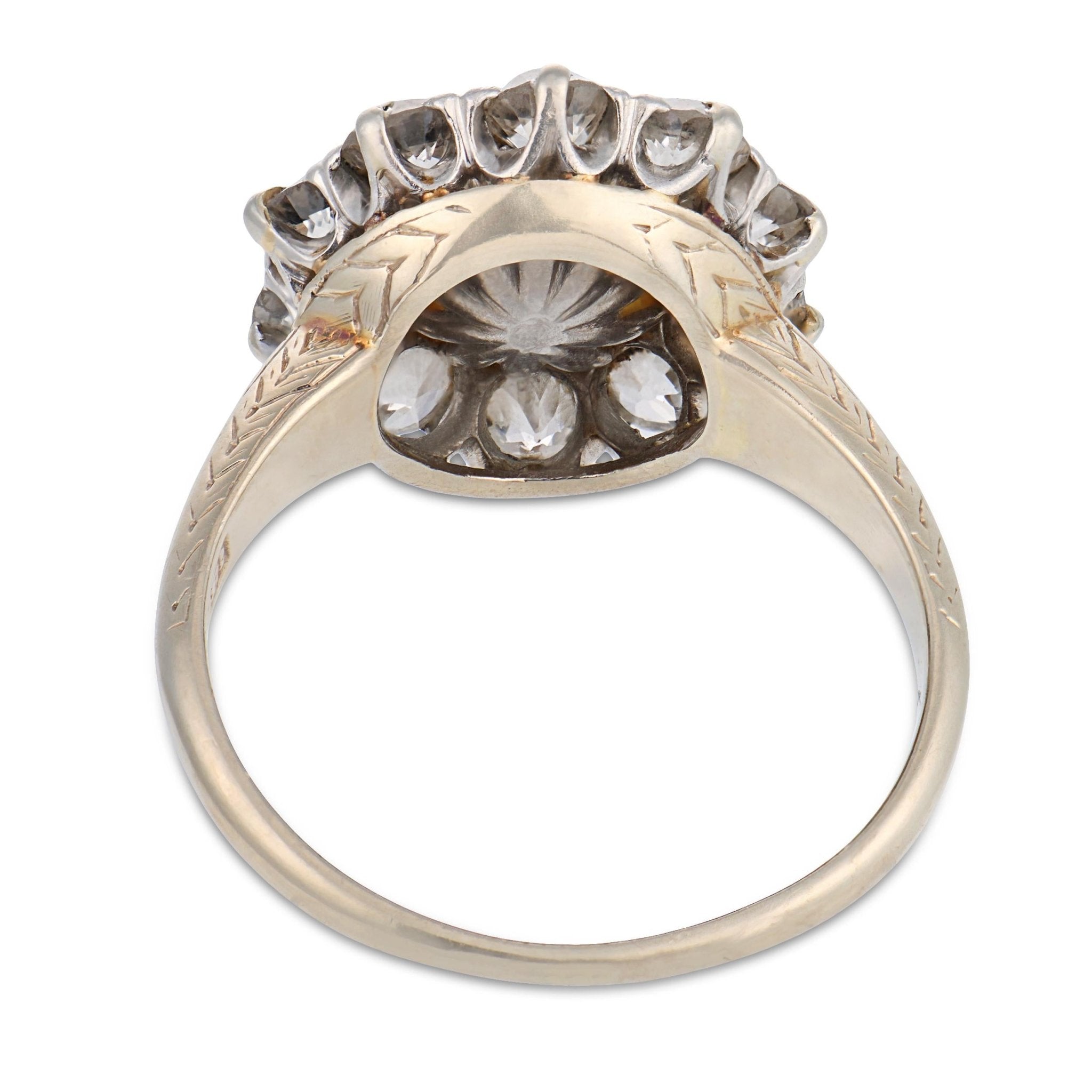 Edwardian pearl diamond 18k white gold cluster ring