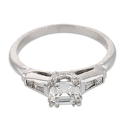 Mid Century step cut diamond platinum engagement ring
