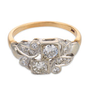 Retro old cut diamond 14k two tone gold ring
