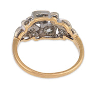 Retro old cut diamond 14k two tone gold ring