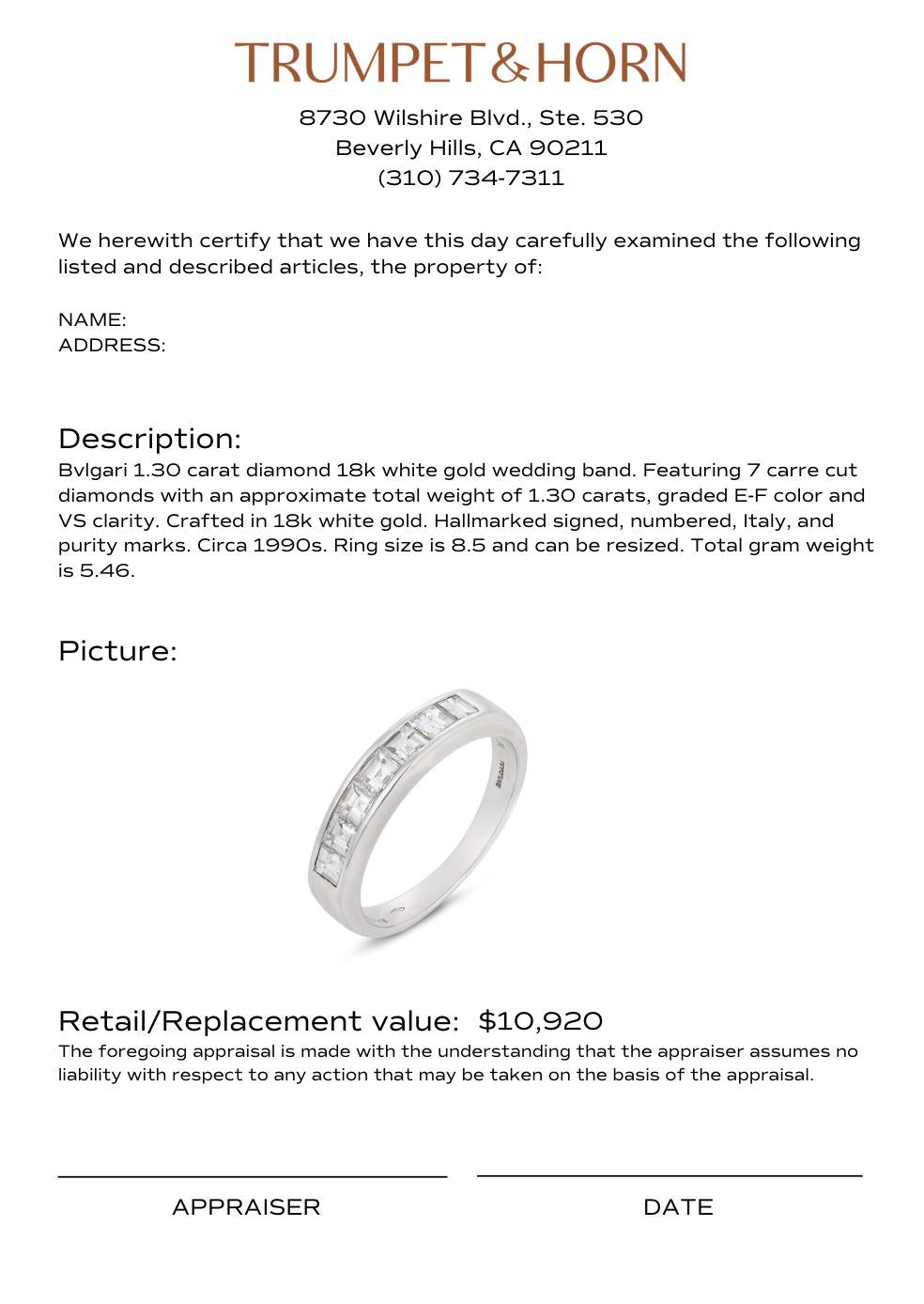 Appraisal Certificate