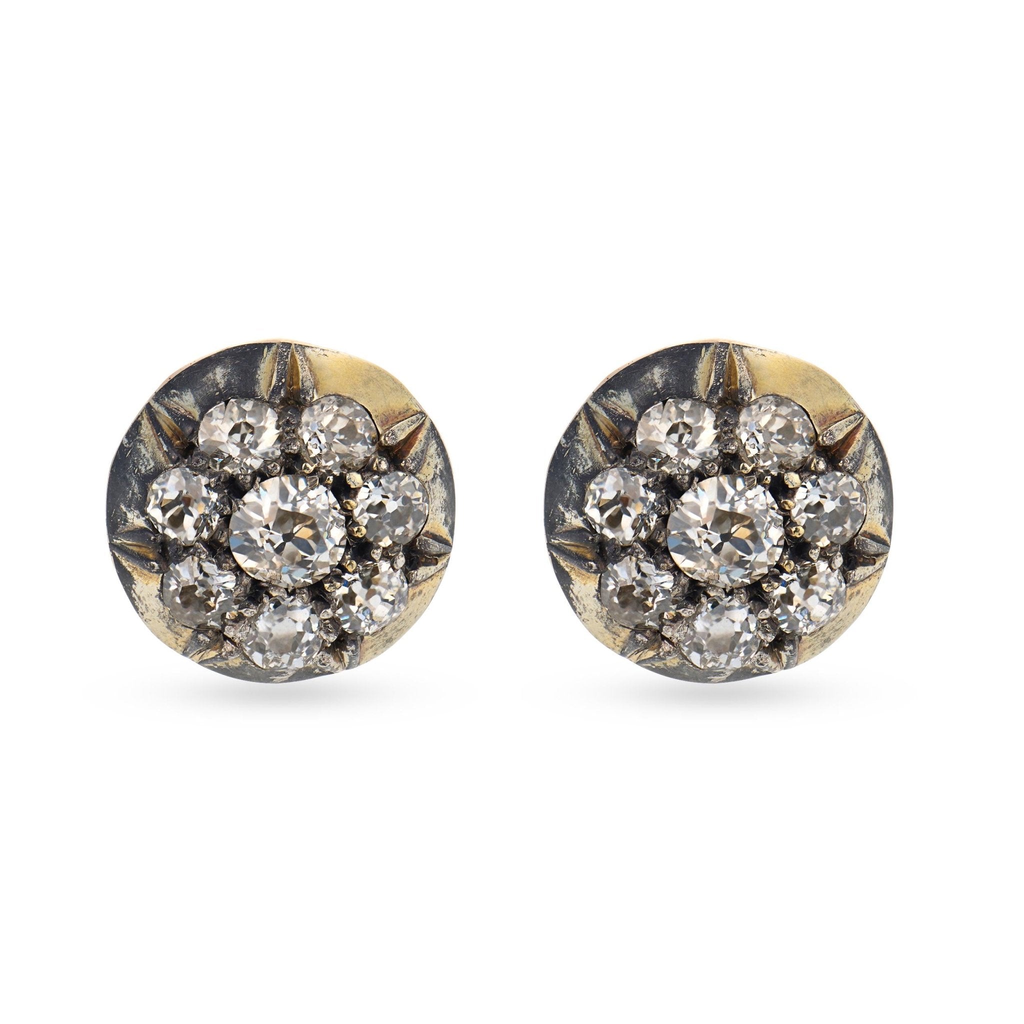 Victorian 2.50 carat diamond yellow gold silver stud earrings