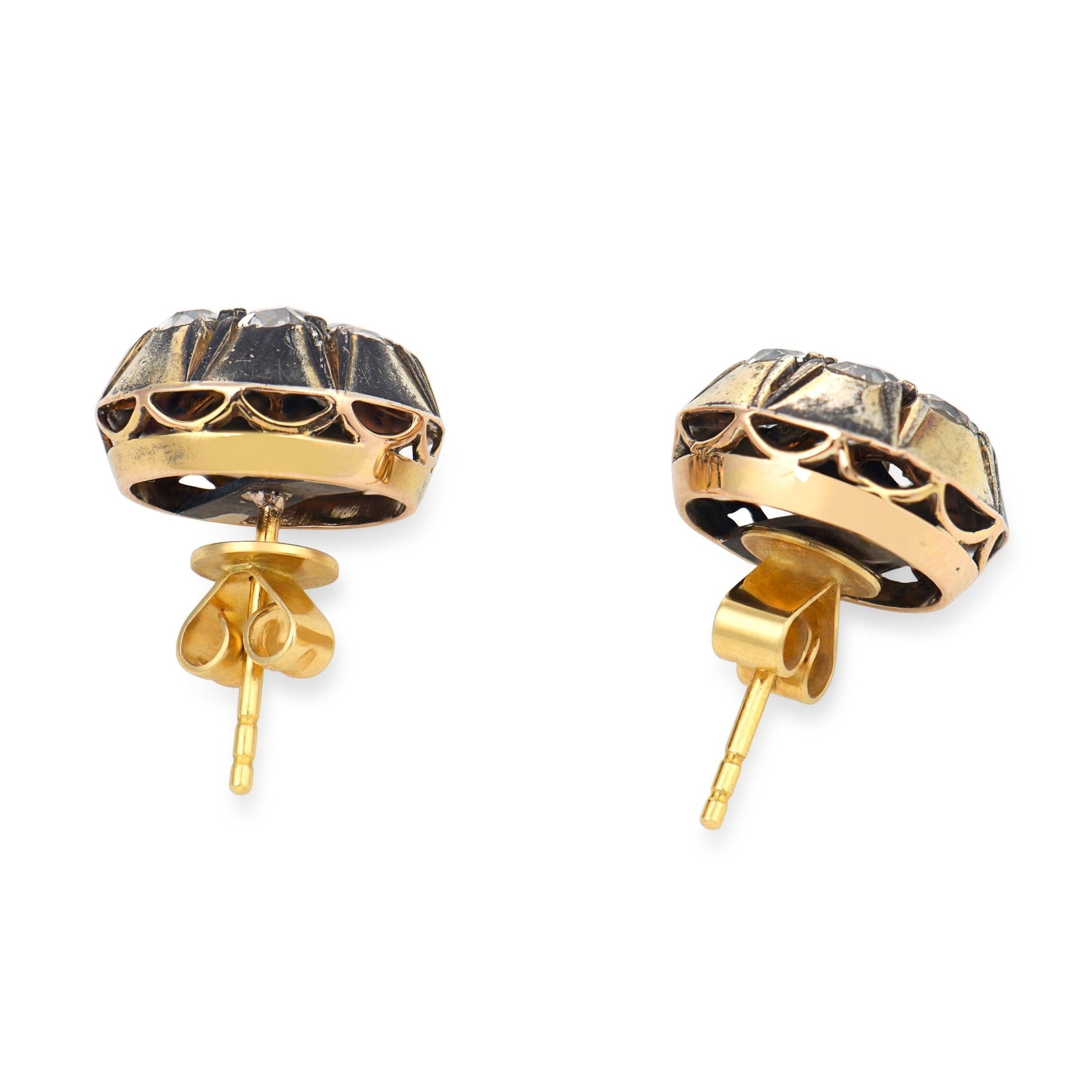 Victorian 2.50 carat diamond yellow gold silver stud earrings