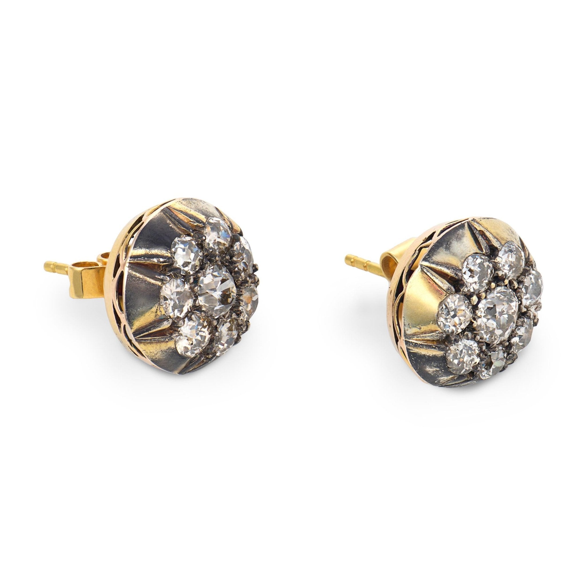 Victorian 2.50 carat diamond yellow gold silver stud earrings