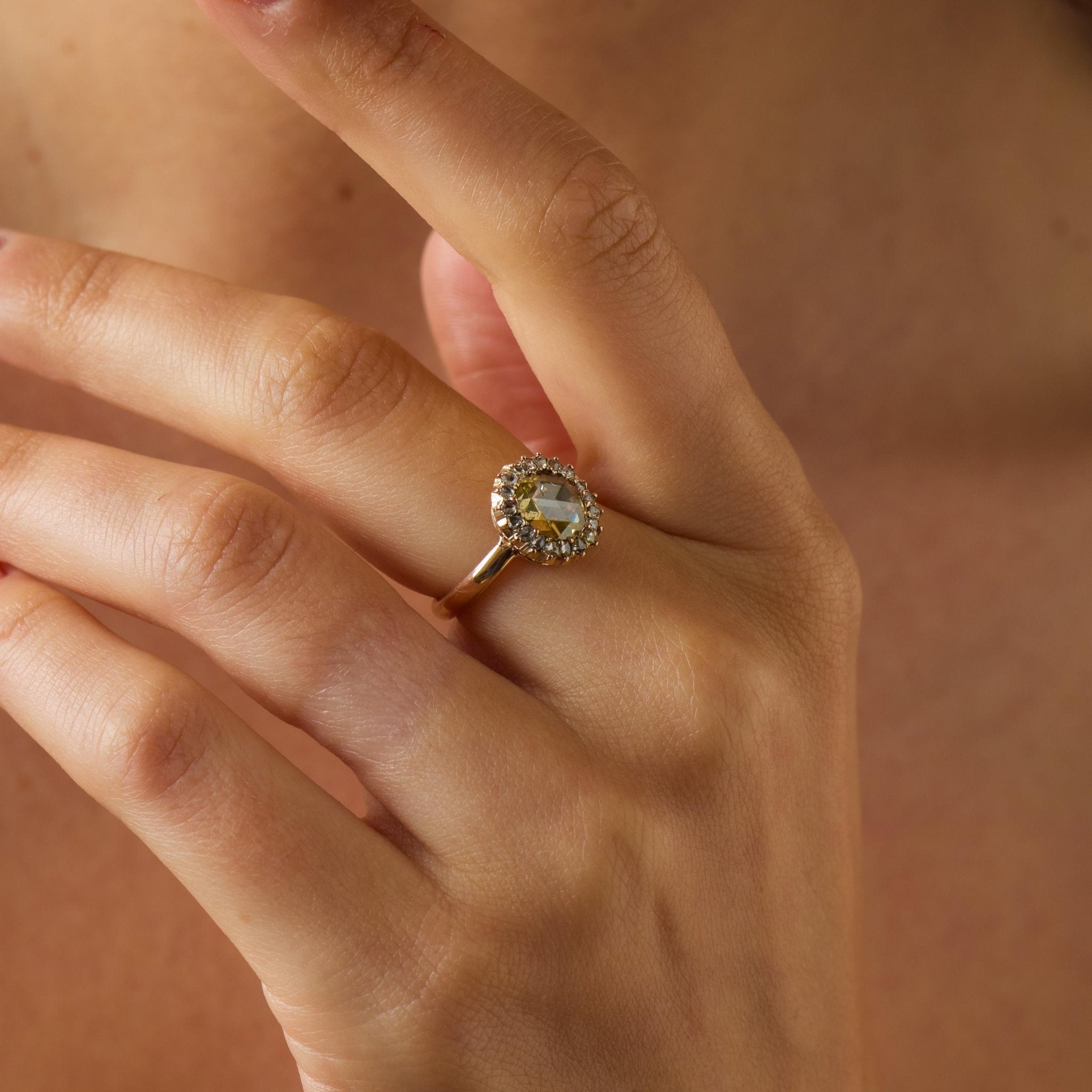 Victorian fancy yellow rose cut diamond 14k yellow cluster gold