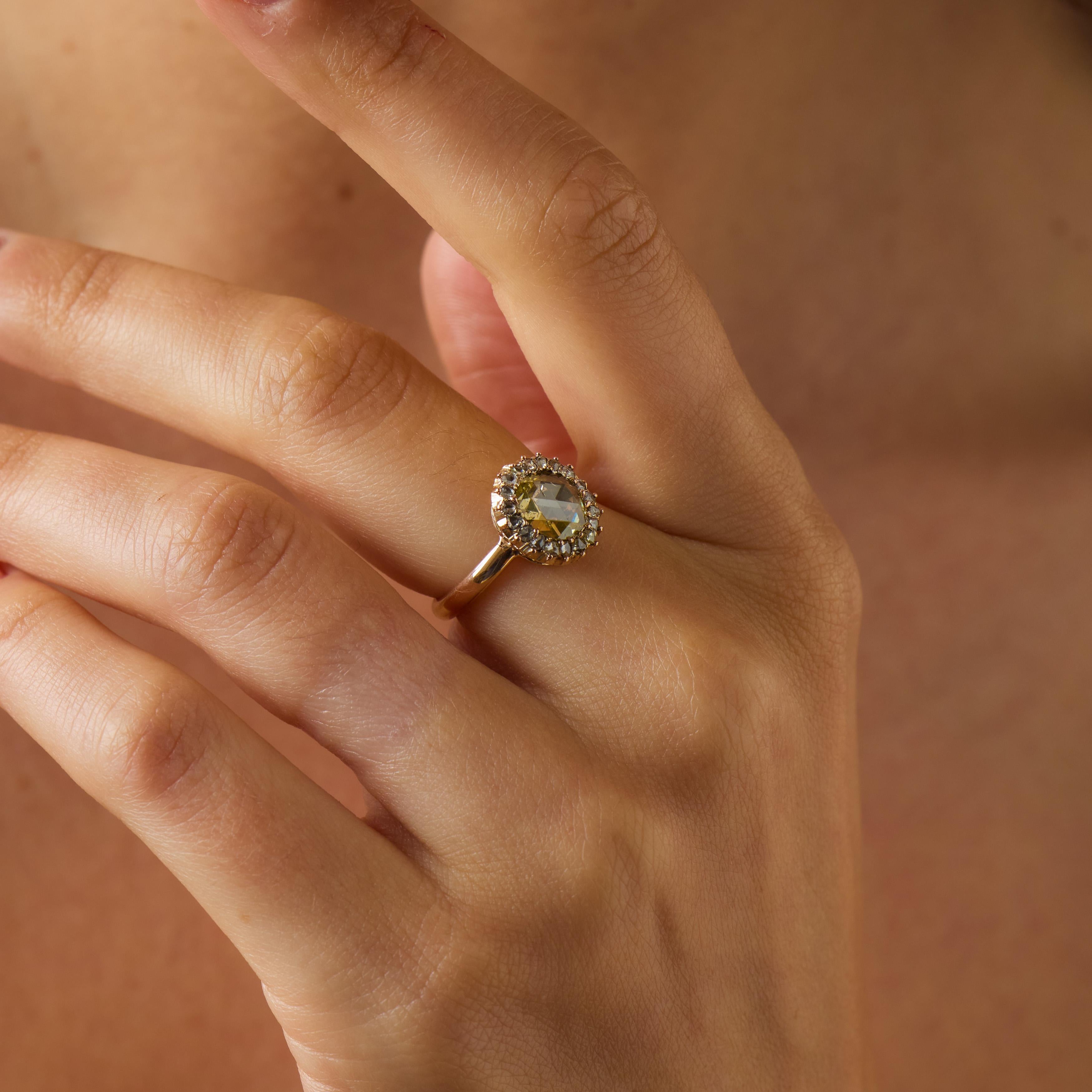 Victorian fancy yellow rose cut diamond 14k yellow cluster gold