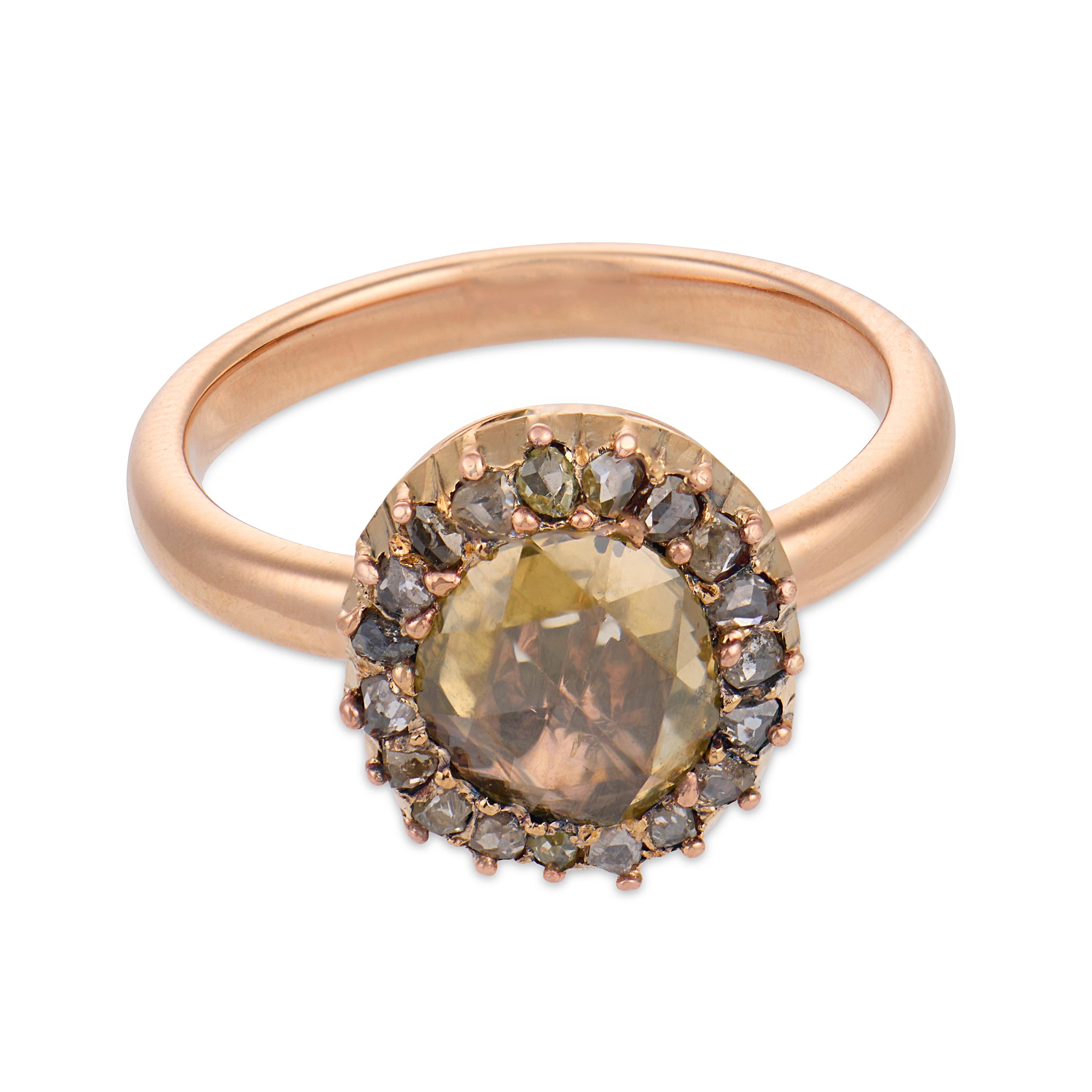 Victorian fancy yellow rose cut diamond 14k yellow cluster gold