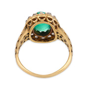 Victorian 3.00 carat emerald diamond 18k yellow gold cluster ring