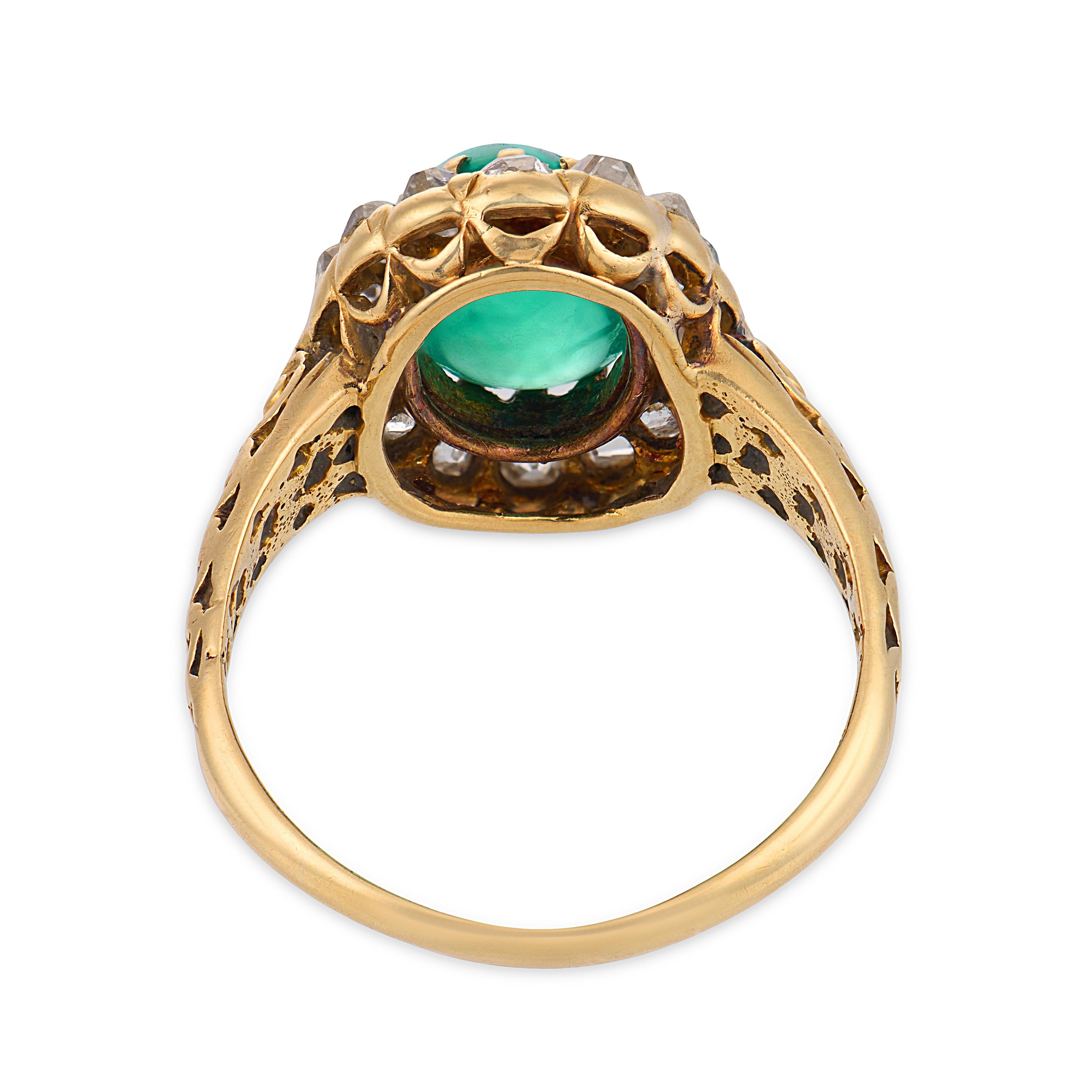 Victorian 3.00 carat emerald diamond 18k yellow gold cluster ring