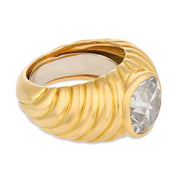 Retro 3.80 carat old mine cut diamond 18k yellow gold bezel ring