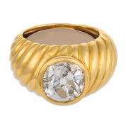 Retro 3.80 carat old mine cut diamond 18k yellow gold bezel ring