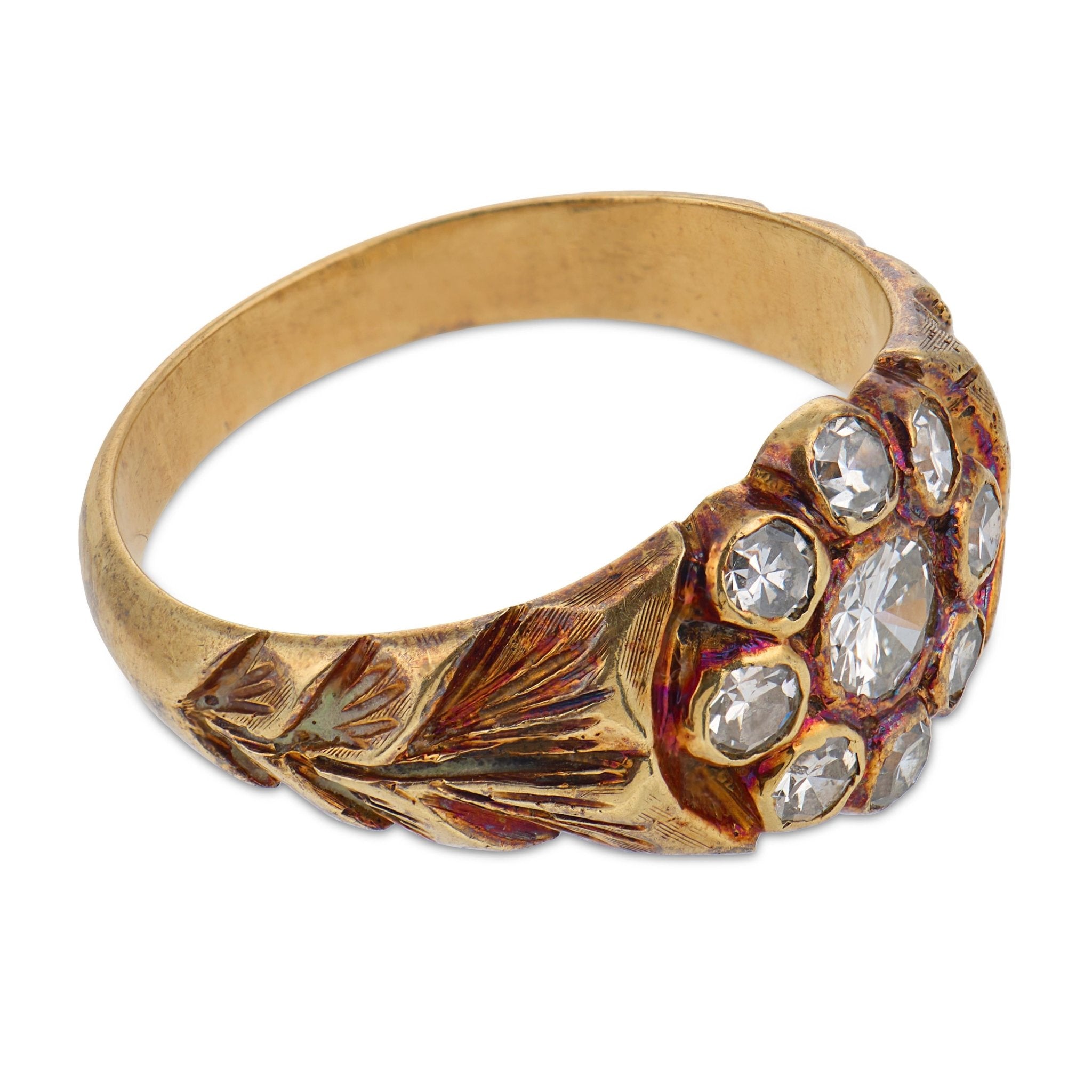 Retro diamond 14k yellow gold cluster ring