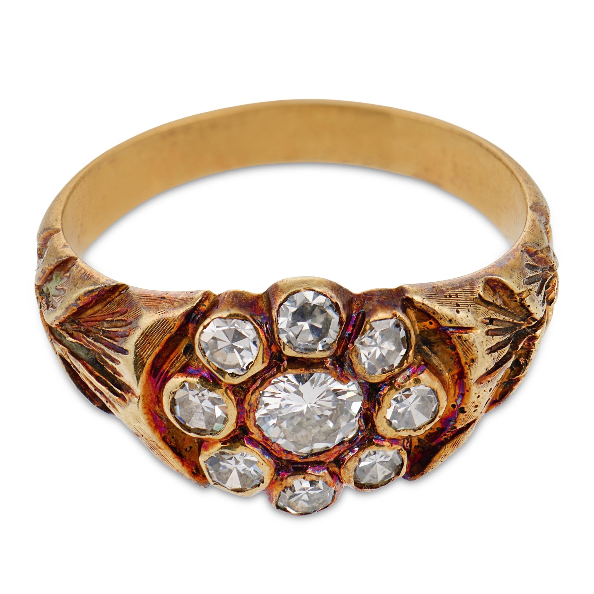 Retro diamond 14k yellow gold cluster ring