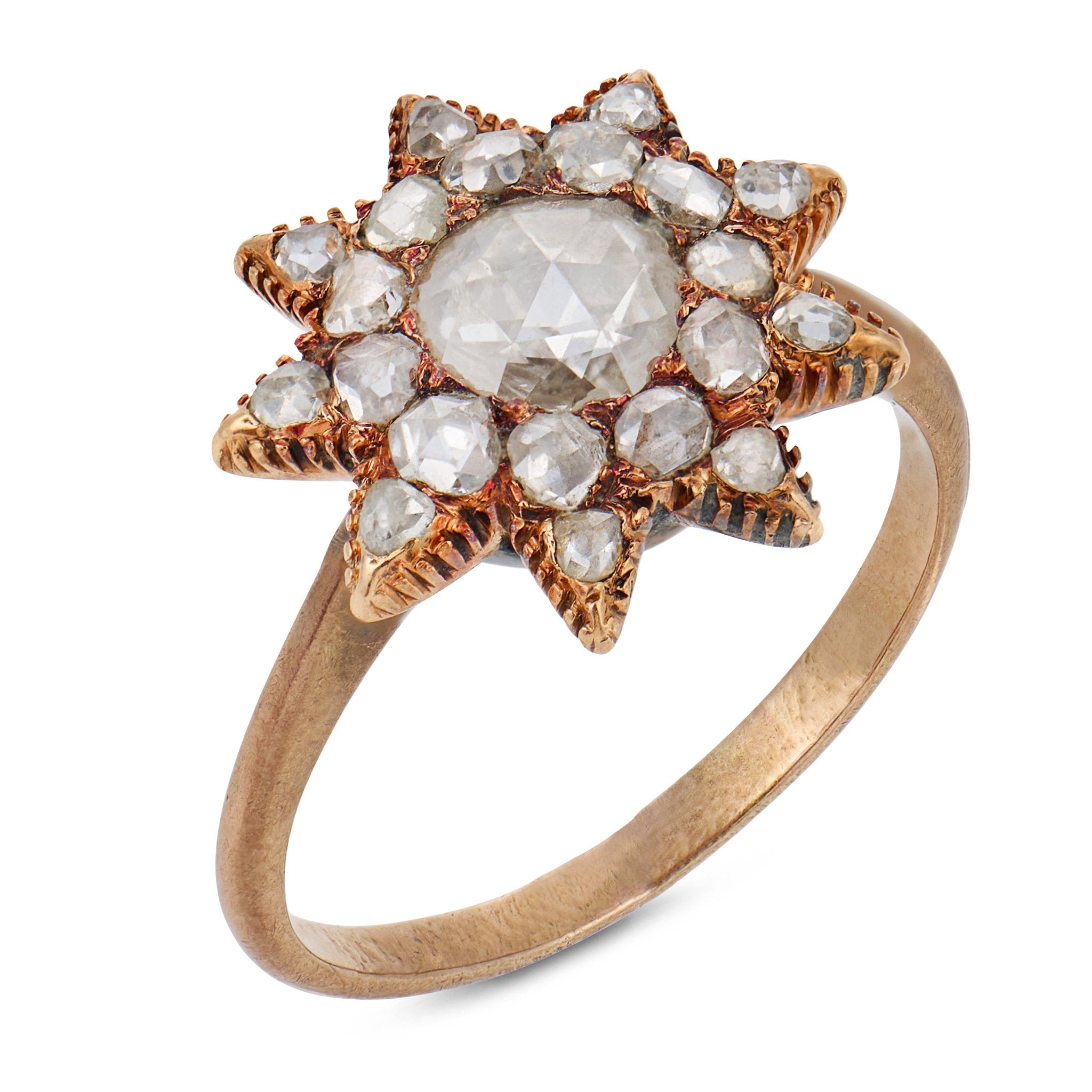 Victorian rose cut diamond 9k yellow gold star ring
