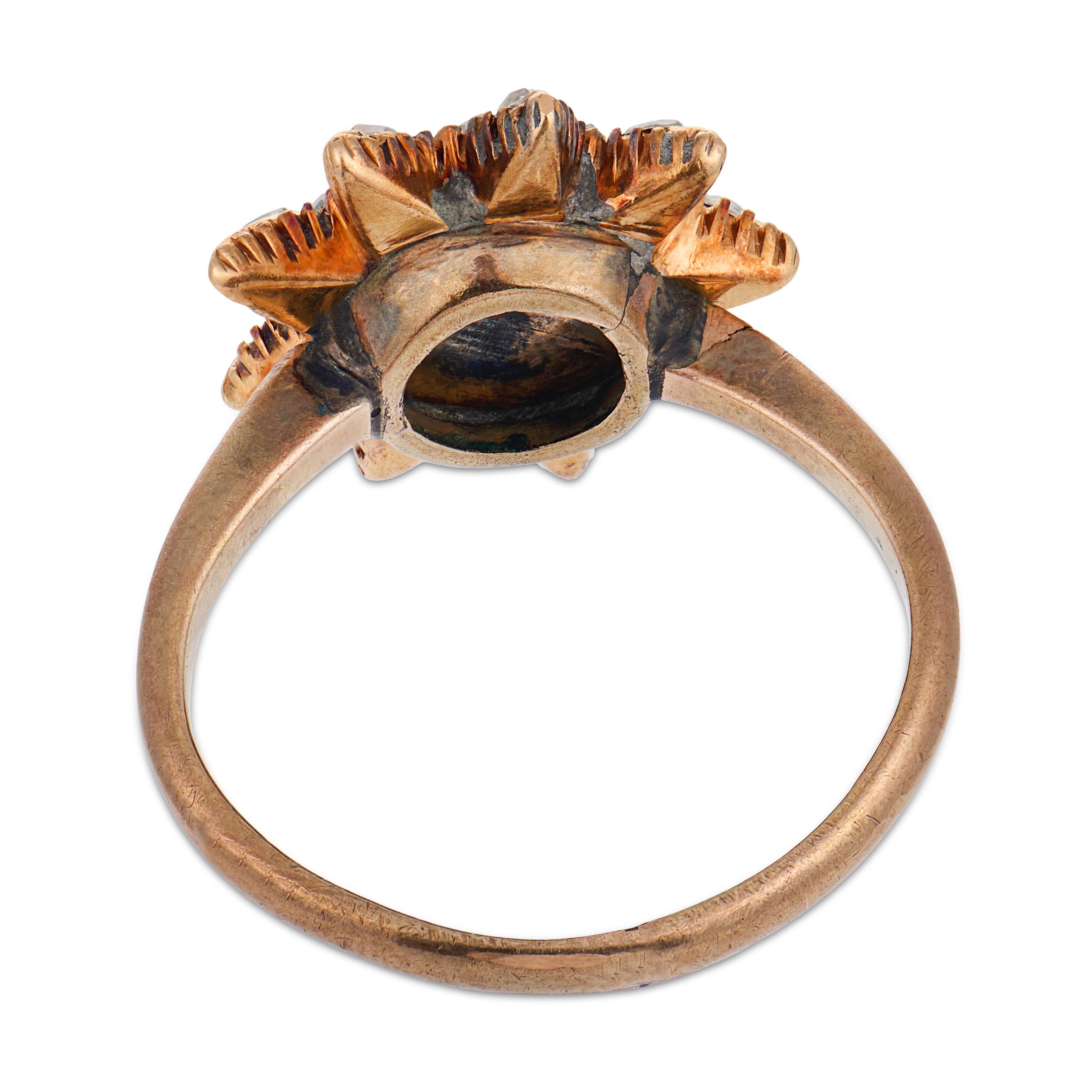 Victorian rose cut diamond 9k yellow gold star ring