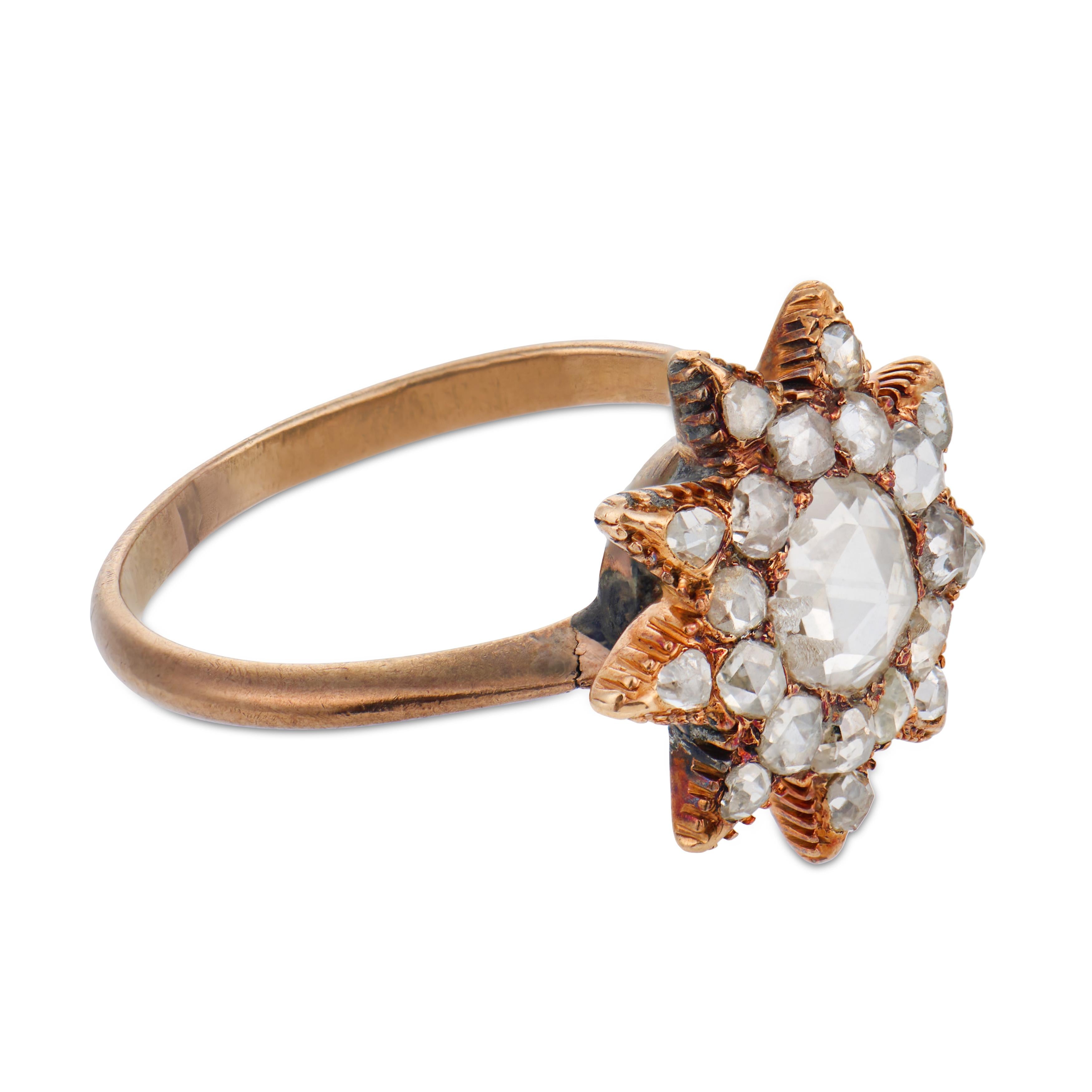 Victorian rose cut diamond 9k yellow gold star ring