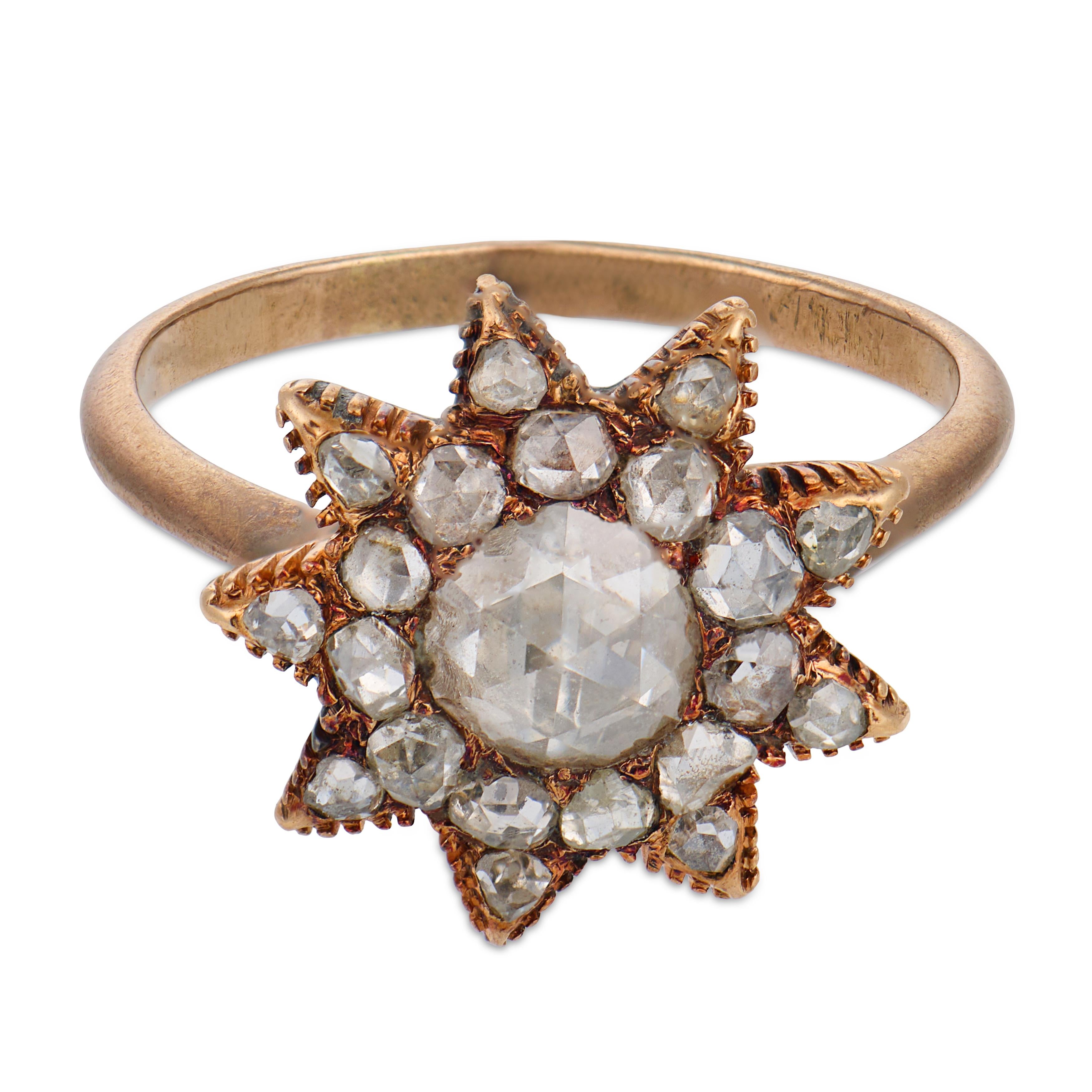 Victorian rose cut diamond 9k yellow gold star ring
