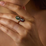 Edwardian diamond ruby emerald 14k yellow gold Toi Et Moi ring
