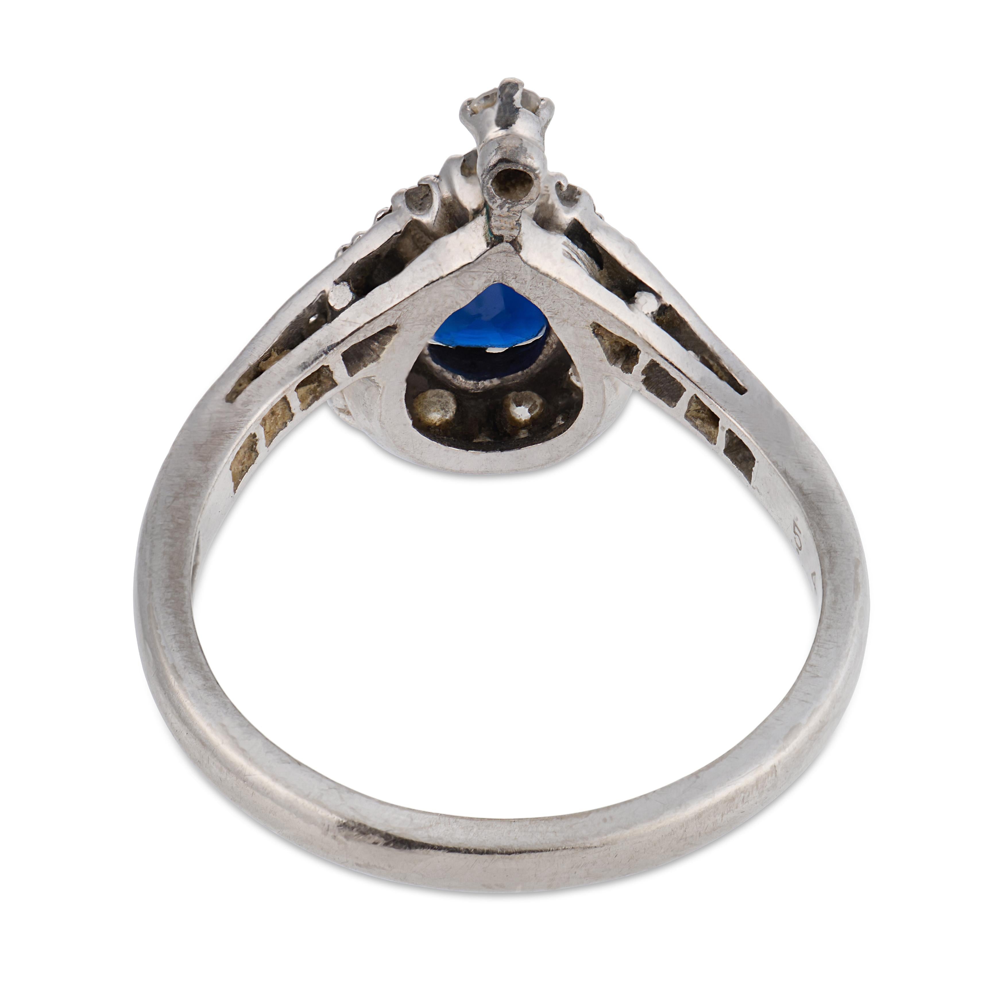 Vintage sapphire diamond 18k white gold ring