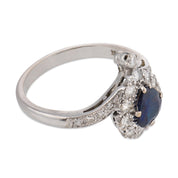 Vintage sapphire diamond 18k white gold ring