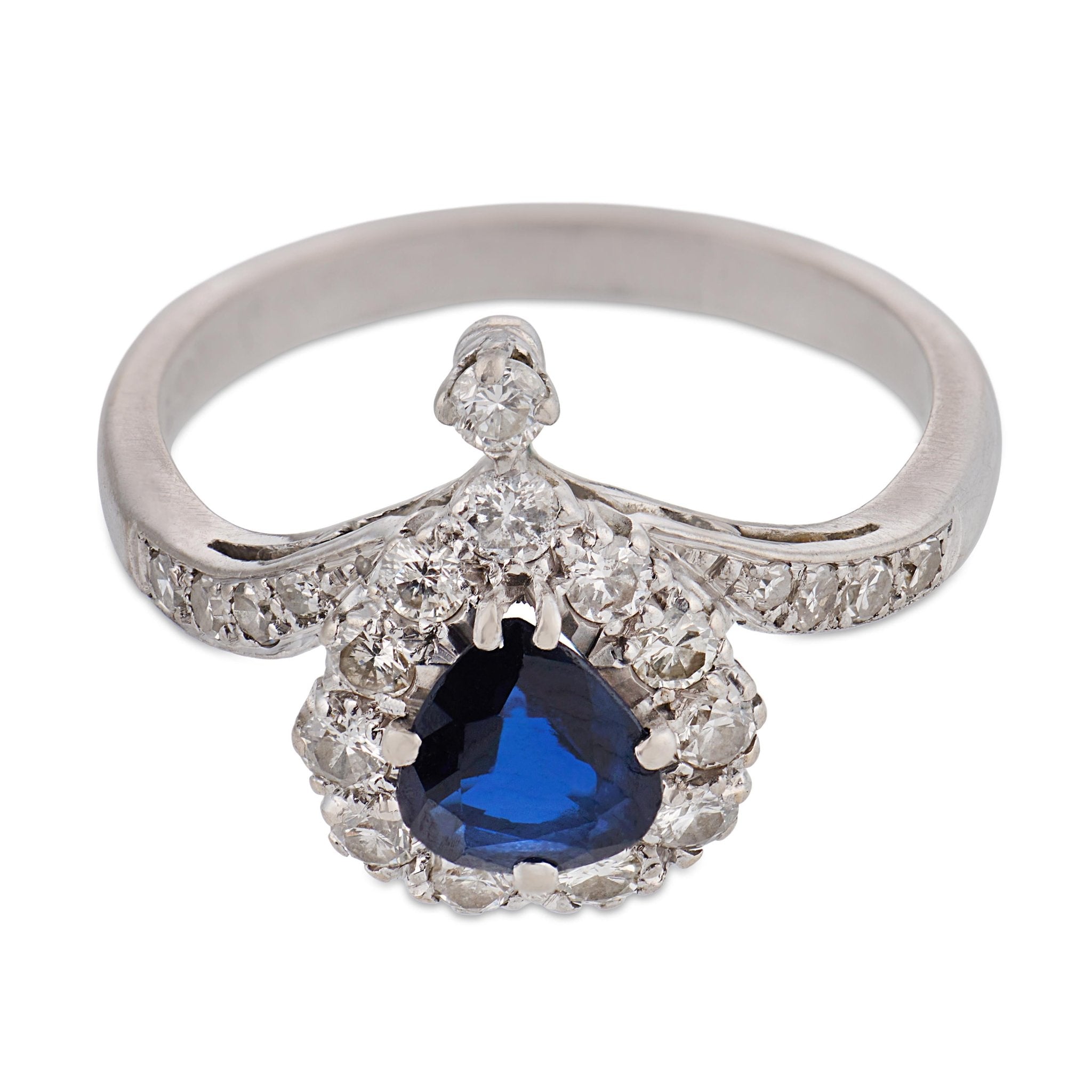 Vintage sapphire diamond 18k white gold ring