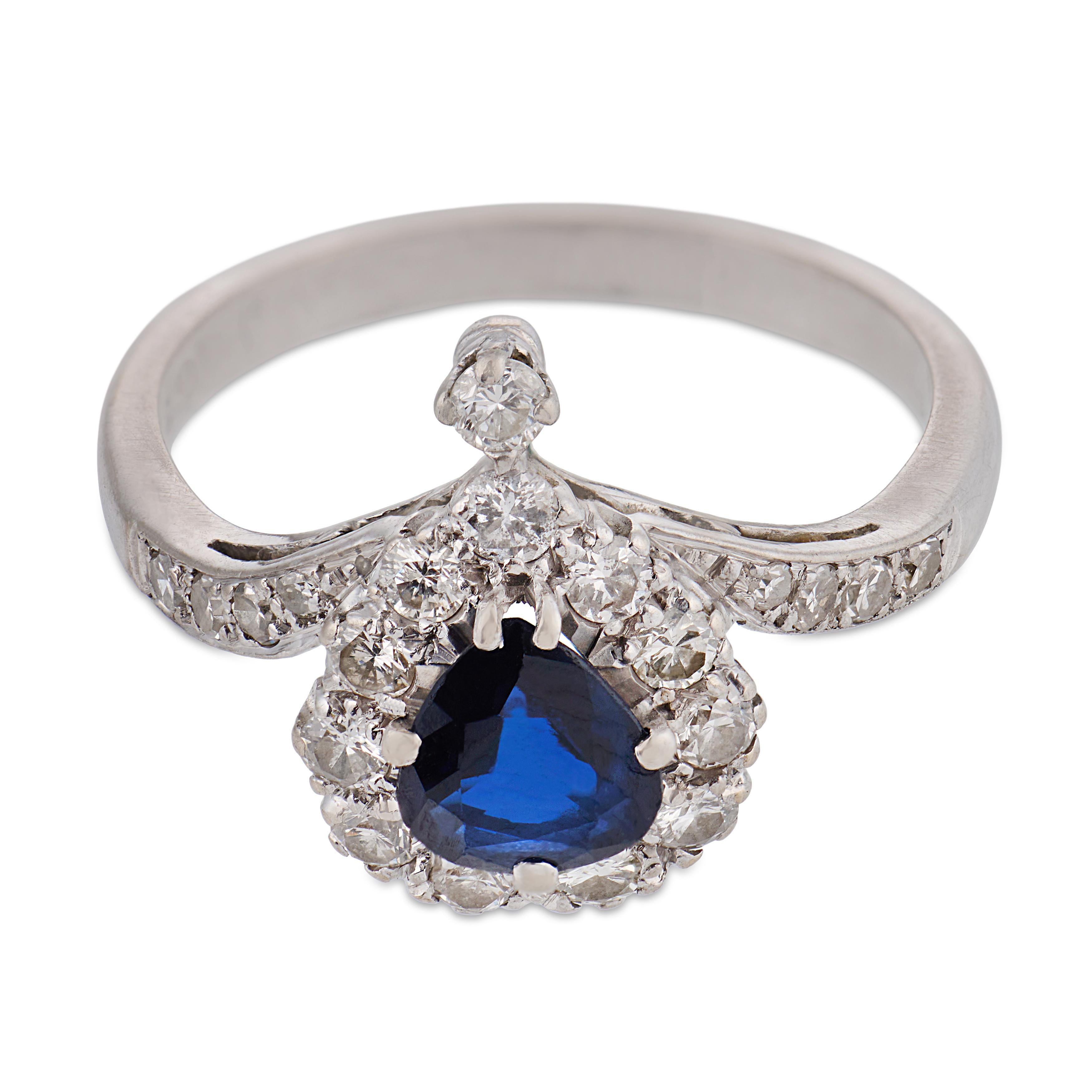 Vintage sapphire diamond 18k white gold ring