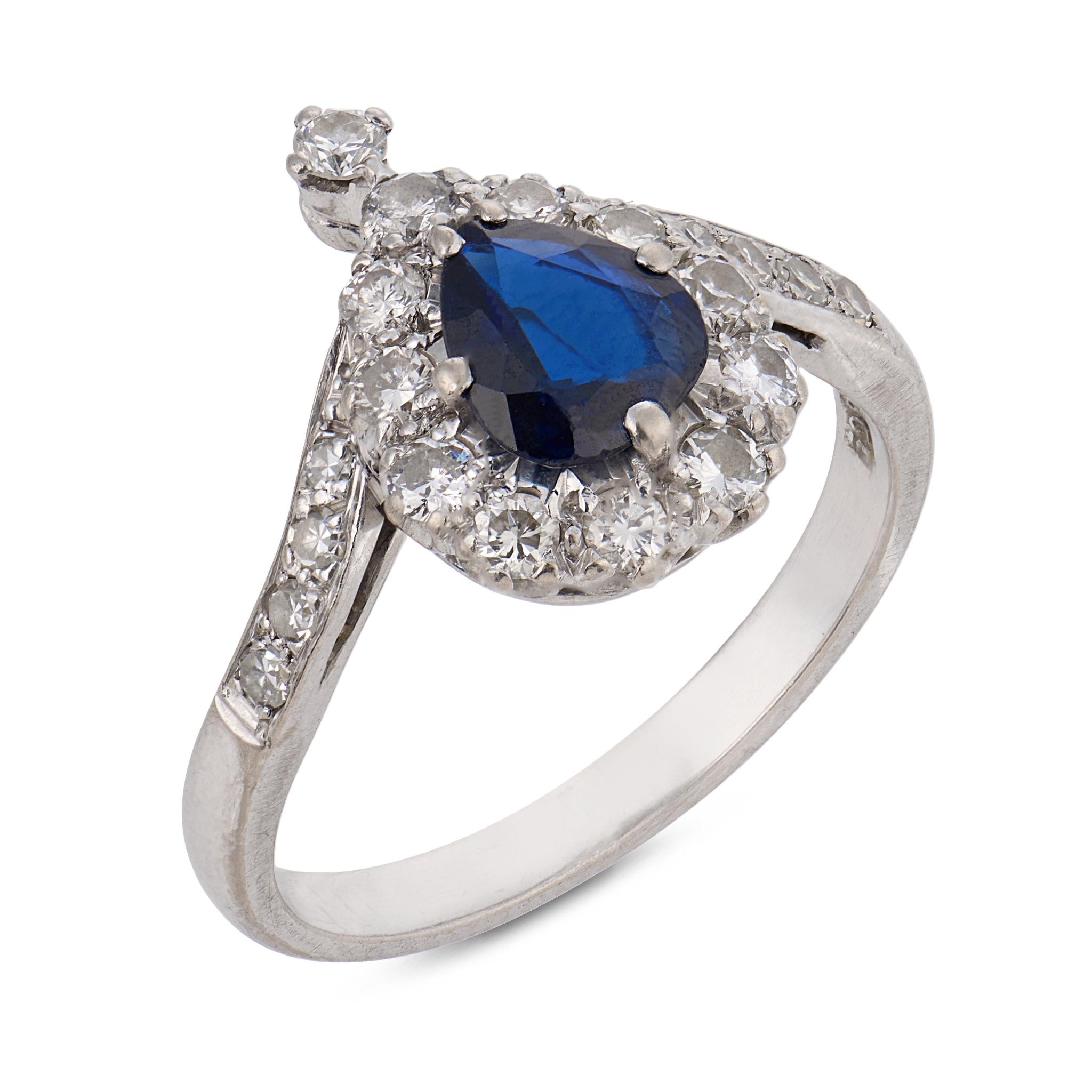 Vintage sapphire diamond 18k white gold ring