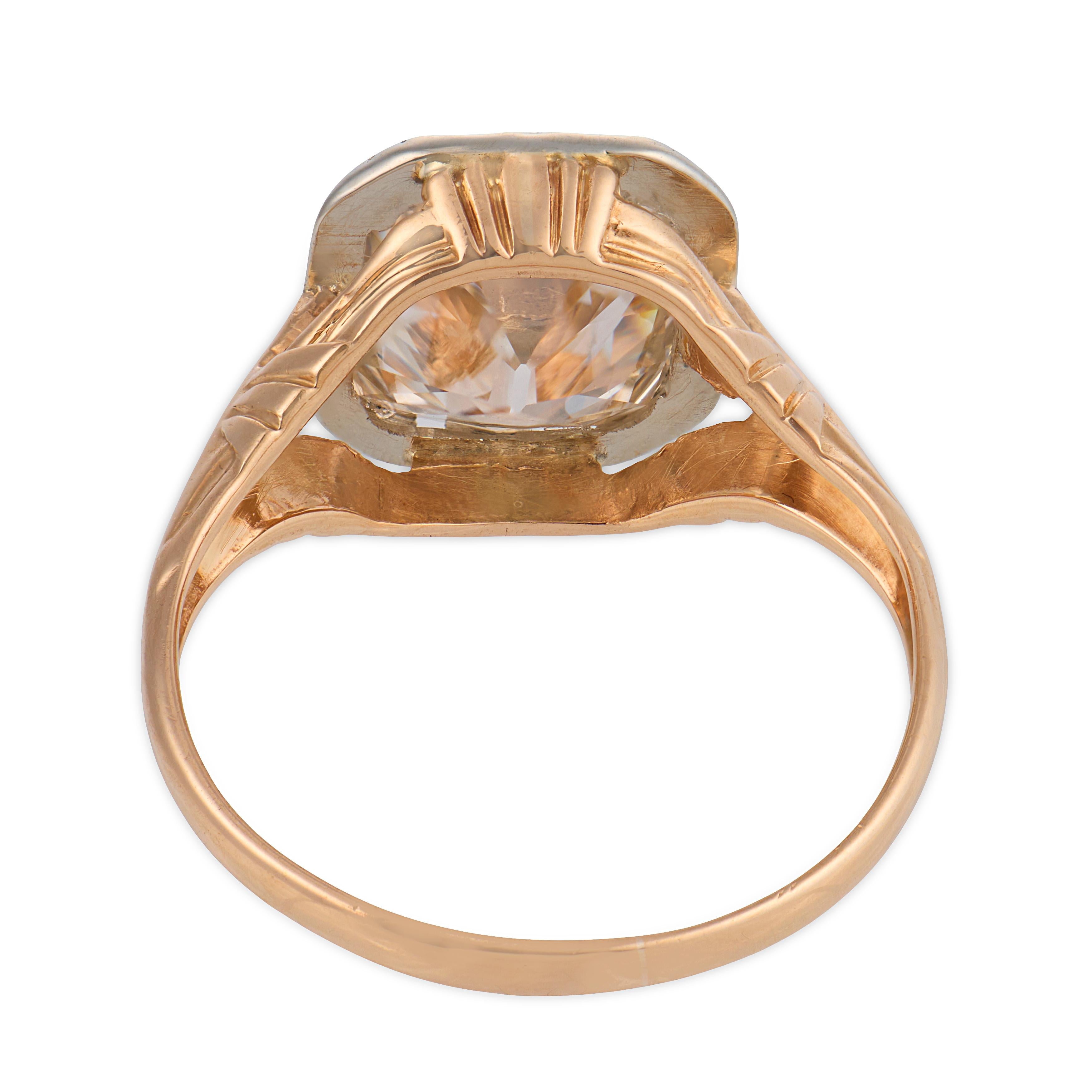 Victorian GIA 2.76 carat old mine cut diamond 14k rose gold engagement ring