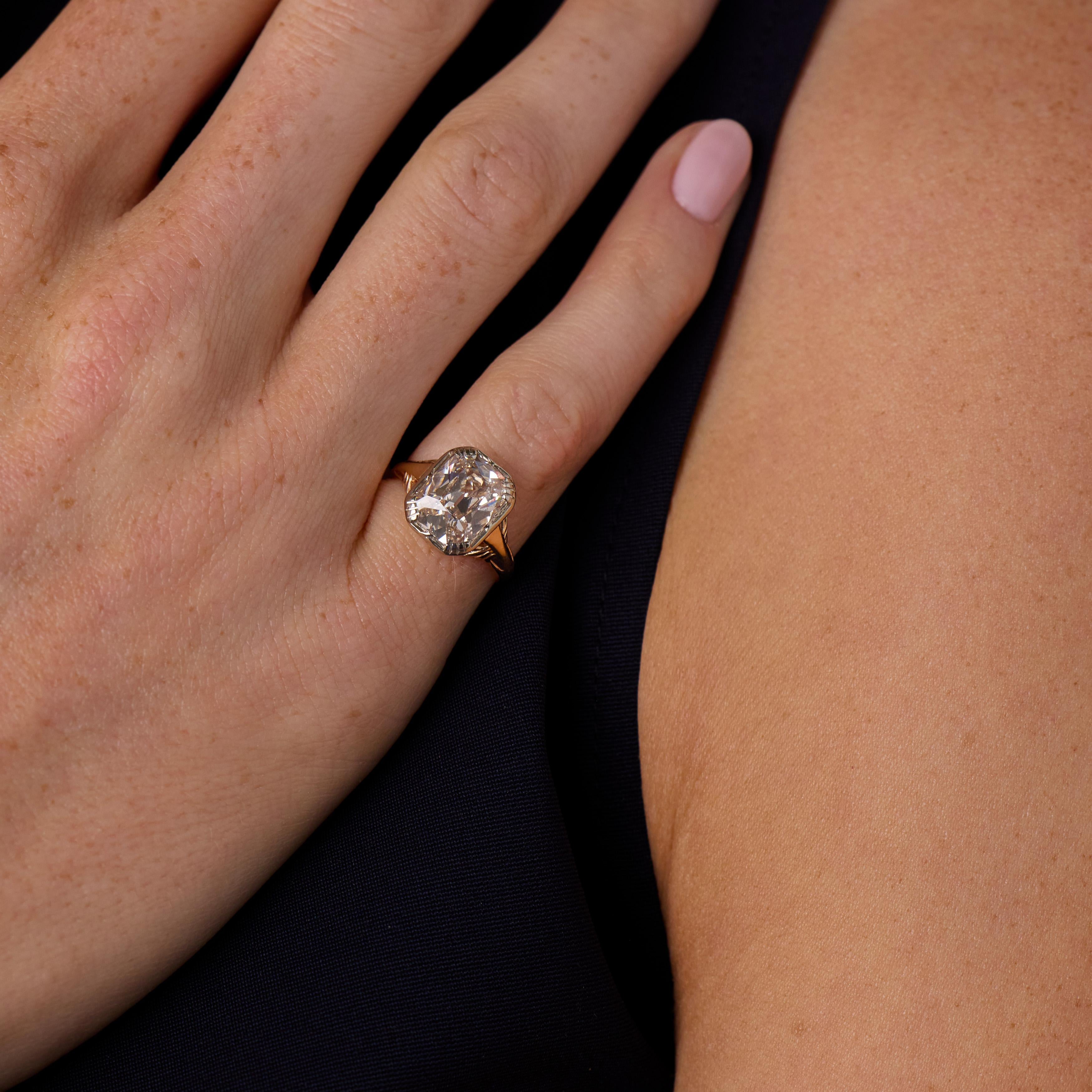 Victorian GIA 2.76 carat old mine cut diamond 14k rose gold engagement ring