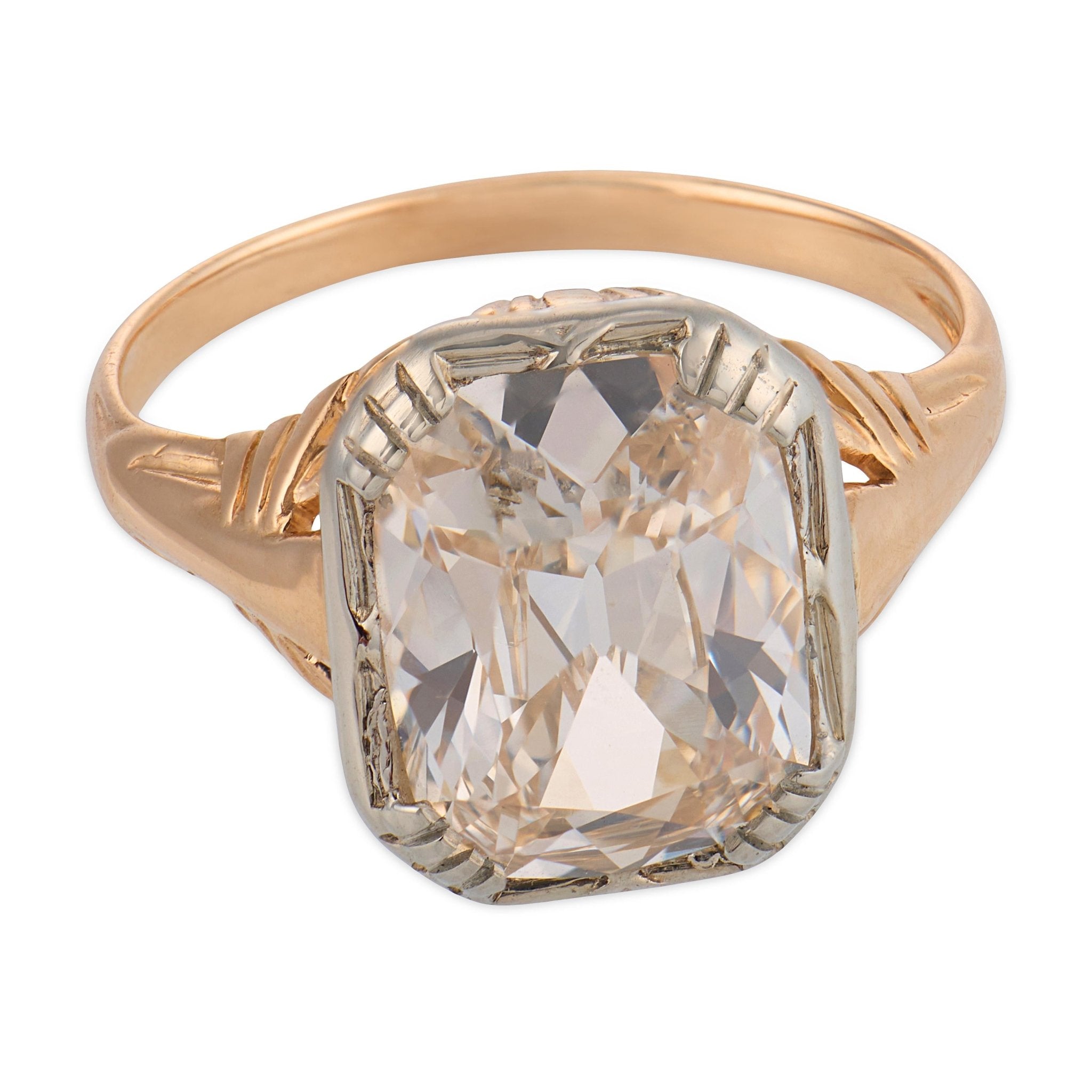 Victorian GIA 2.76 carat old mine cut diamond 14k rose gold engagement ring