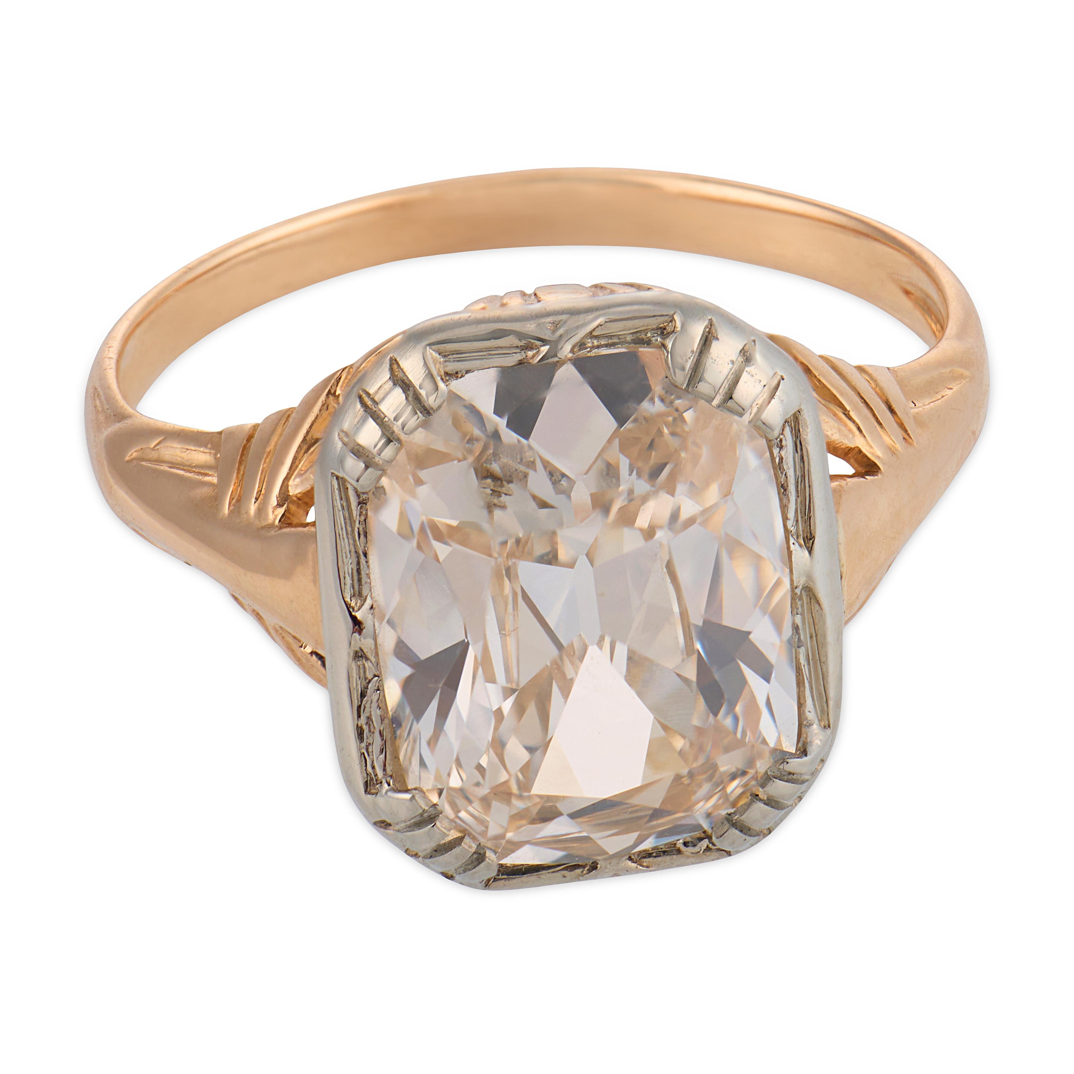 Victorian GIA 2.76 carat old mine cut diamond 14k rose gold engagement ring
