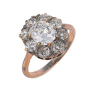 Victorian GIA 1.06 carat diamond 14k gold and silver cluster ring
