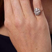 Victorian GIA 1.06 carat diamond 14k gold and silver cluster ring