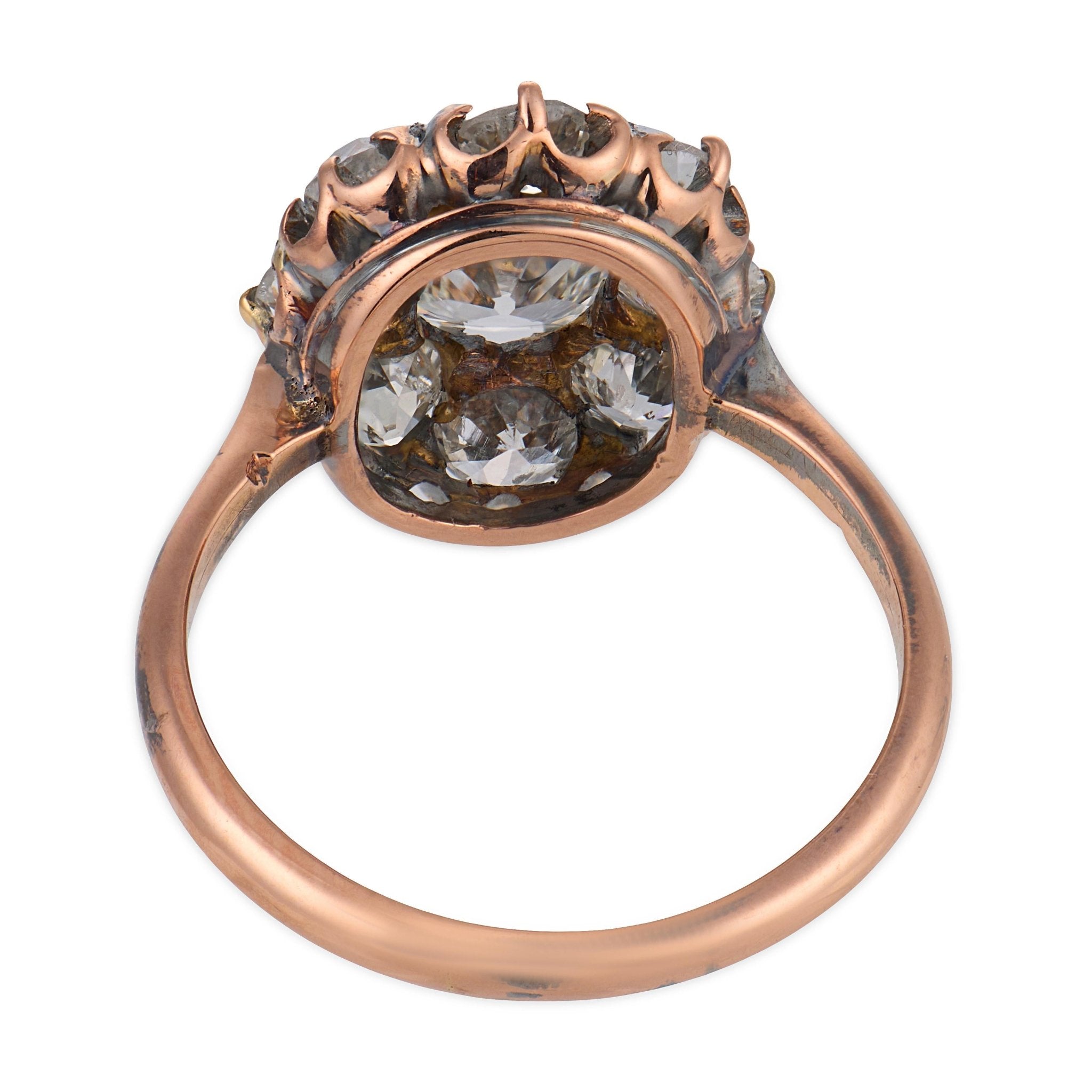 Victorian GIA 1.06 carat diamond 14k gold and silver cluster ring