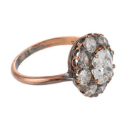Victorian GIA 1.06 carat diamond 14k gold and silver cluster ring