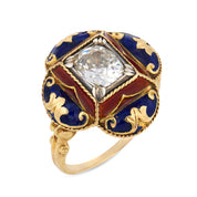 Victorian 1.25 carat old mine cut diamond 14k yellow gold enamel ring