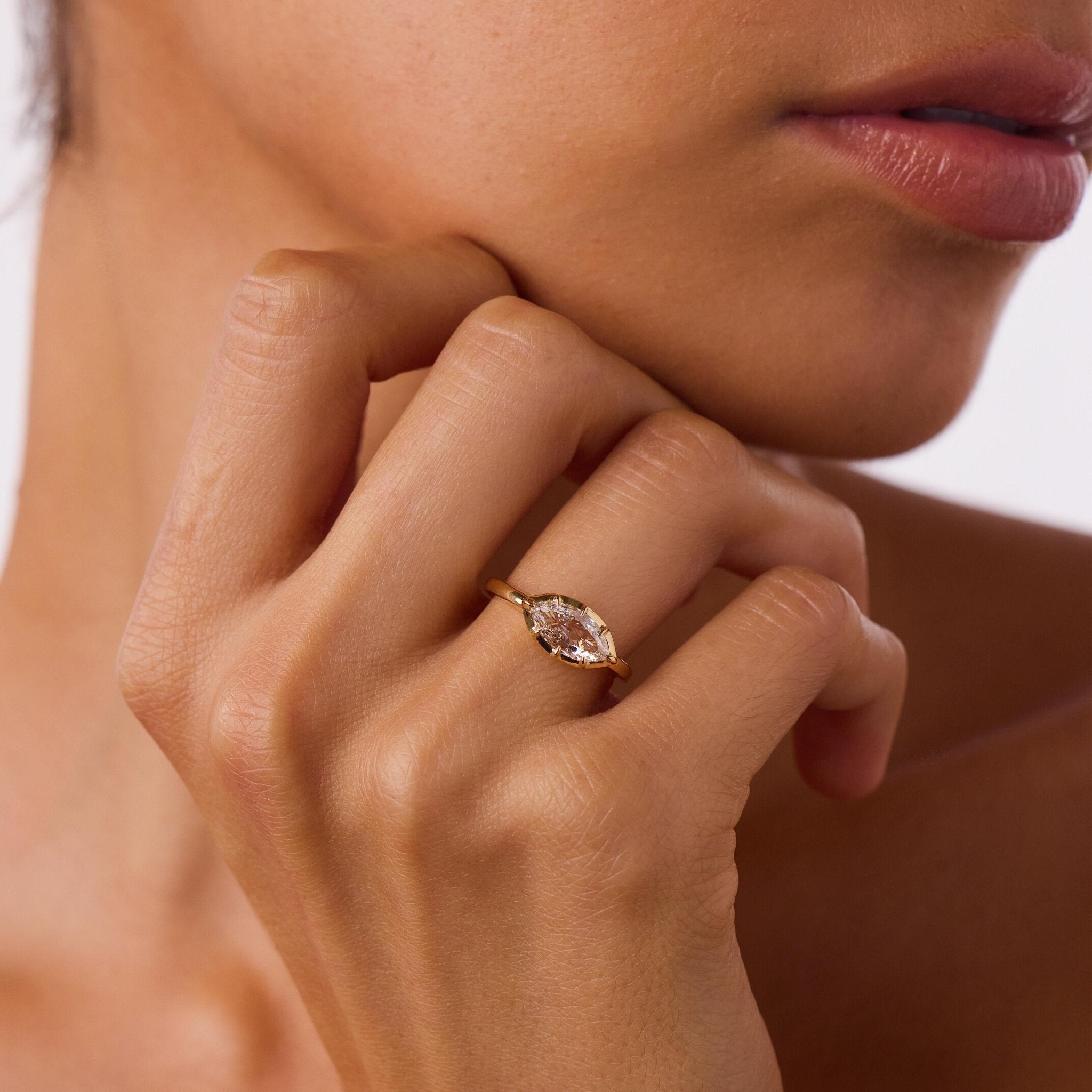 Ara GIA 0.79 carat marquise cut diamond 18k yellow gold ring - T&H Exclusive