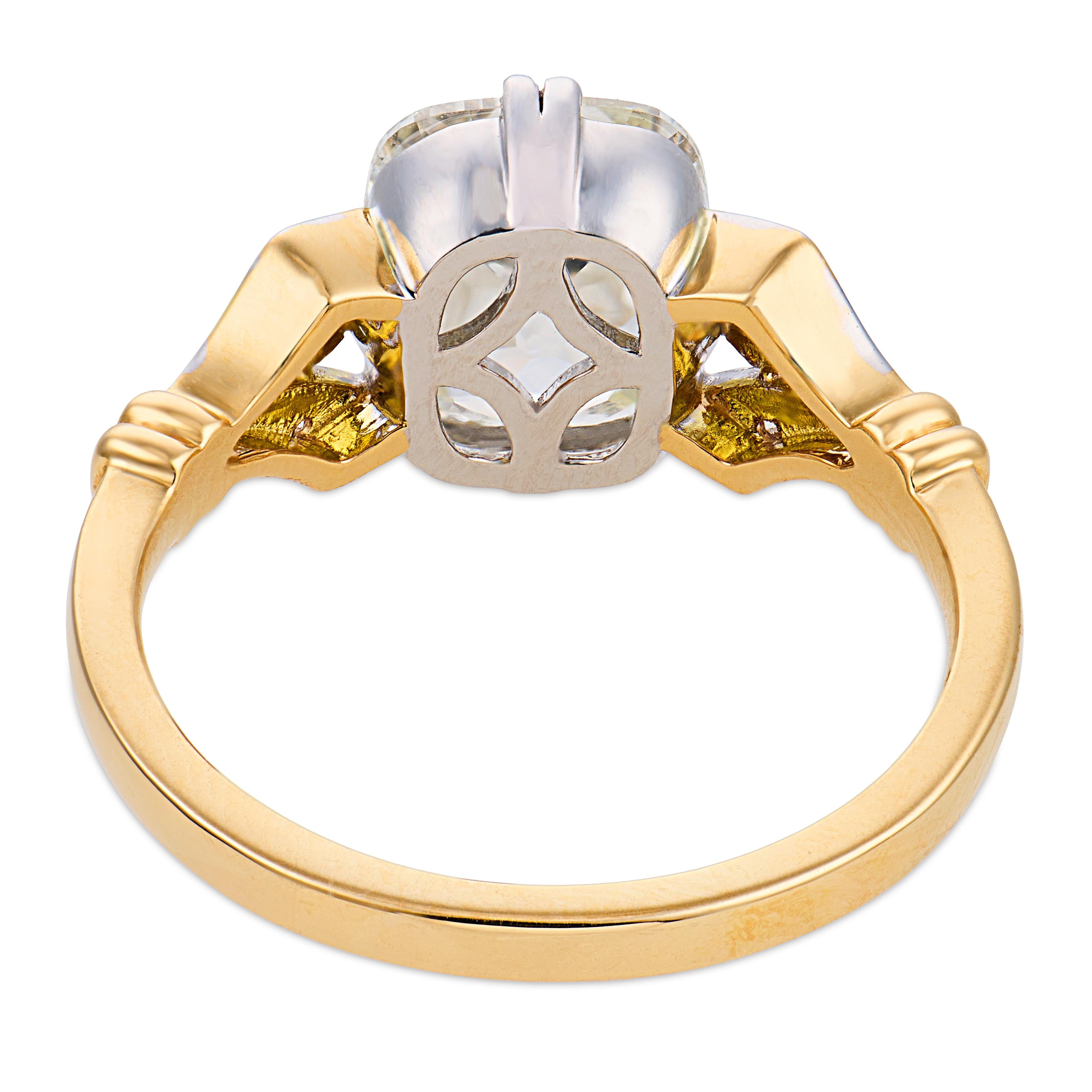 Ophelia GIA 1.50 carat diamond 18k yellow gold platinum ring - T&H Exclusive