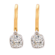 GIA 2.12 carat old mine cut diamond 18k gold platinum earrings - T&H Exclusive