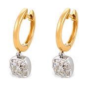 GIA 2.12 carat old mine cut diamond 18k gold platinum earrings - T&H Exclusive