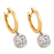 GIA 2.12 carat old mine cut diamond 18k gold platinum earrings - T&H Exclusive