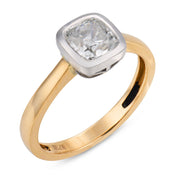 Two tone bezel GIA 1.03 carat diamond 18k yellow gold platinum ring