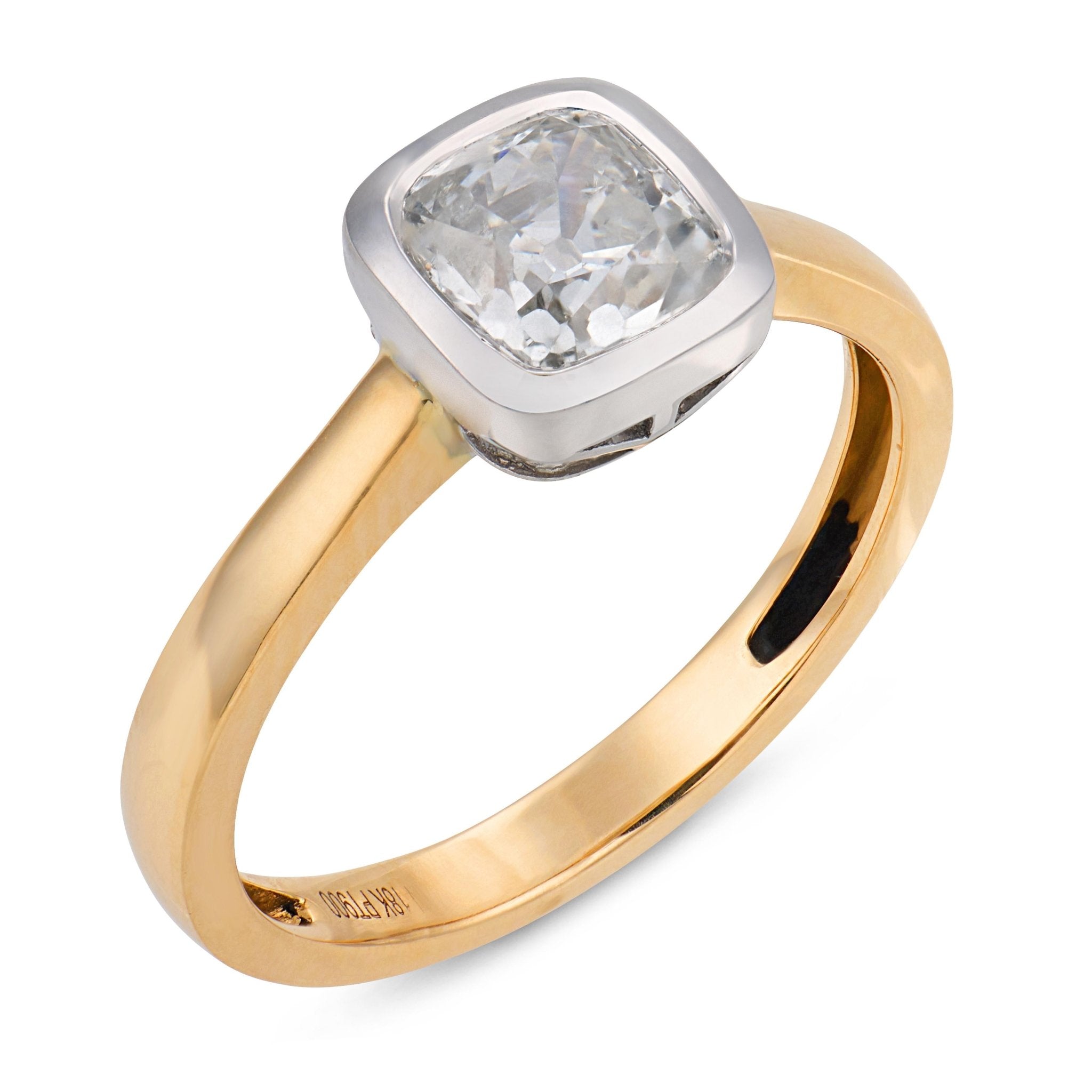 Two tone bezel GIA 1.03 carat diamond 18k yellow gold platinum ring
