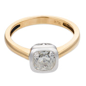 Two tone bezel GIA 1.03 carat diamond 18k yellow gold platinum ring