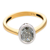 Two tone bezel GIA 0.81 oval cut diamond 18k yellow gold and platinum ring