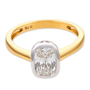 Two tone bezel GIA 1.01 cushion cut diamond 18k yellow gold and platinum ring
