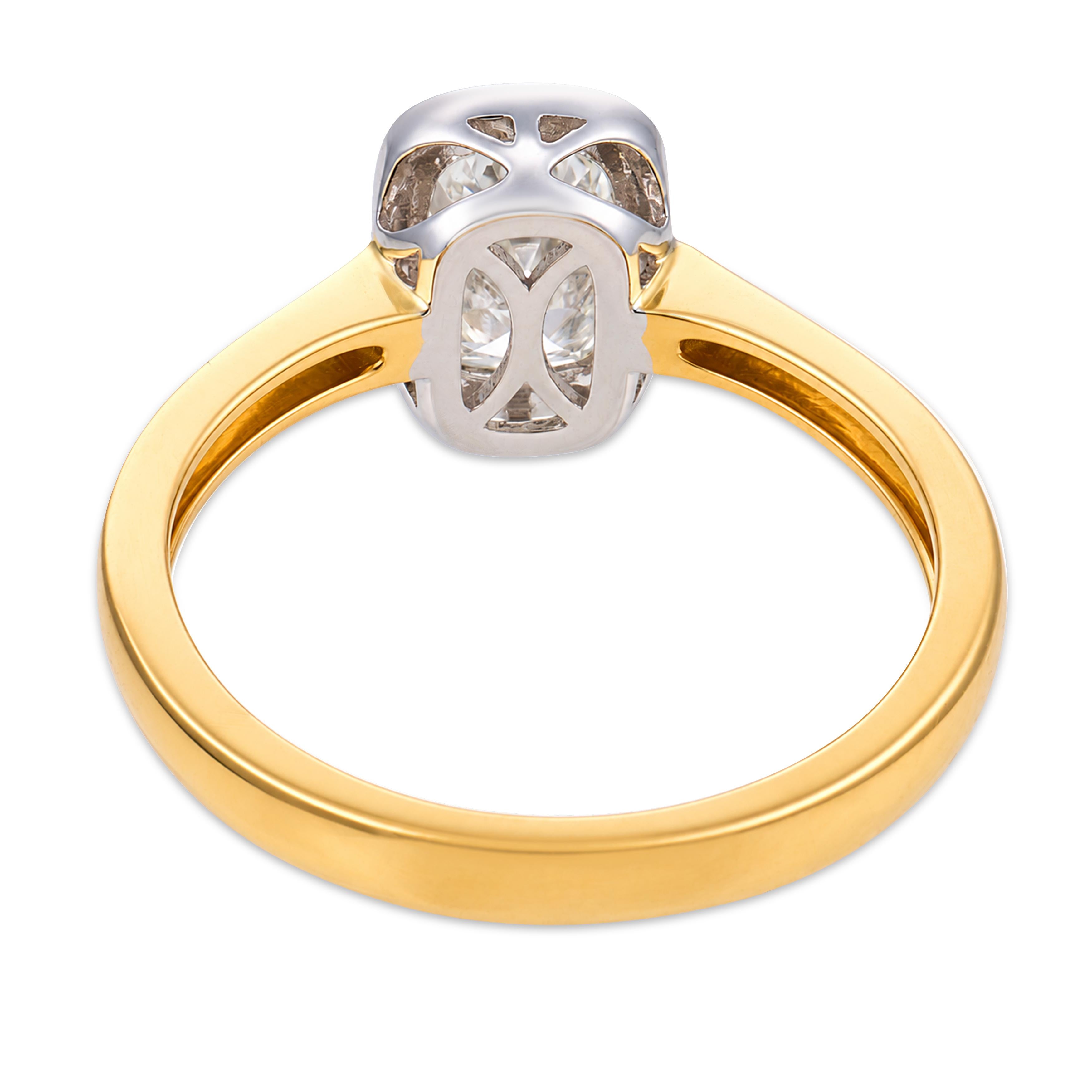 Two tone bezel GIA 1.01 cushion cut diamond 18k yellow gold and platinum ring