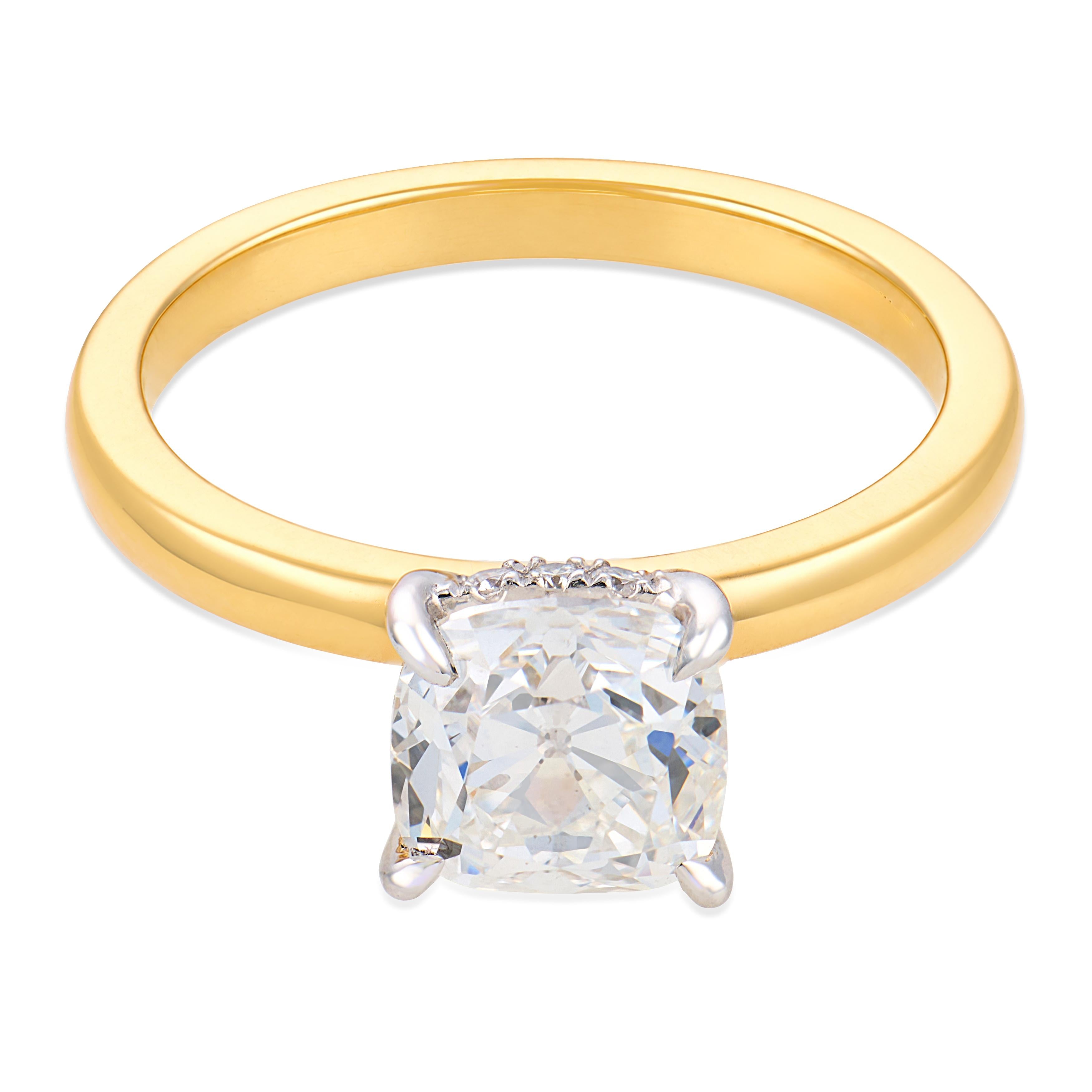 Tulum GIA 1.55 carat old mine cut diamond 18k yellow gold platinum ring