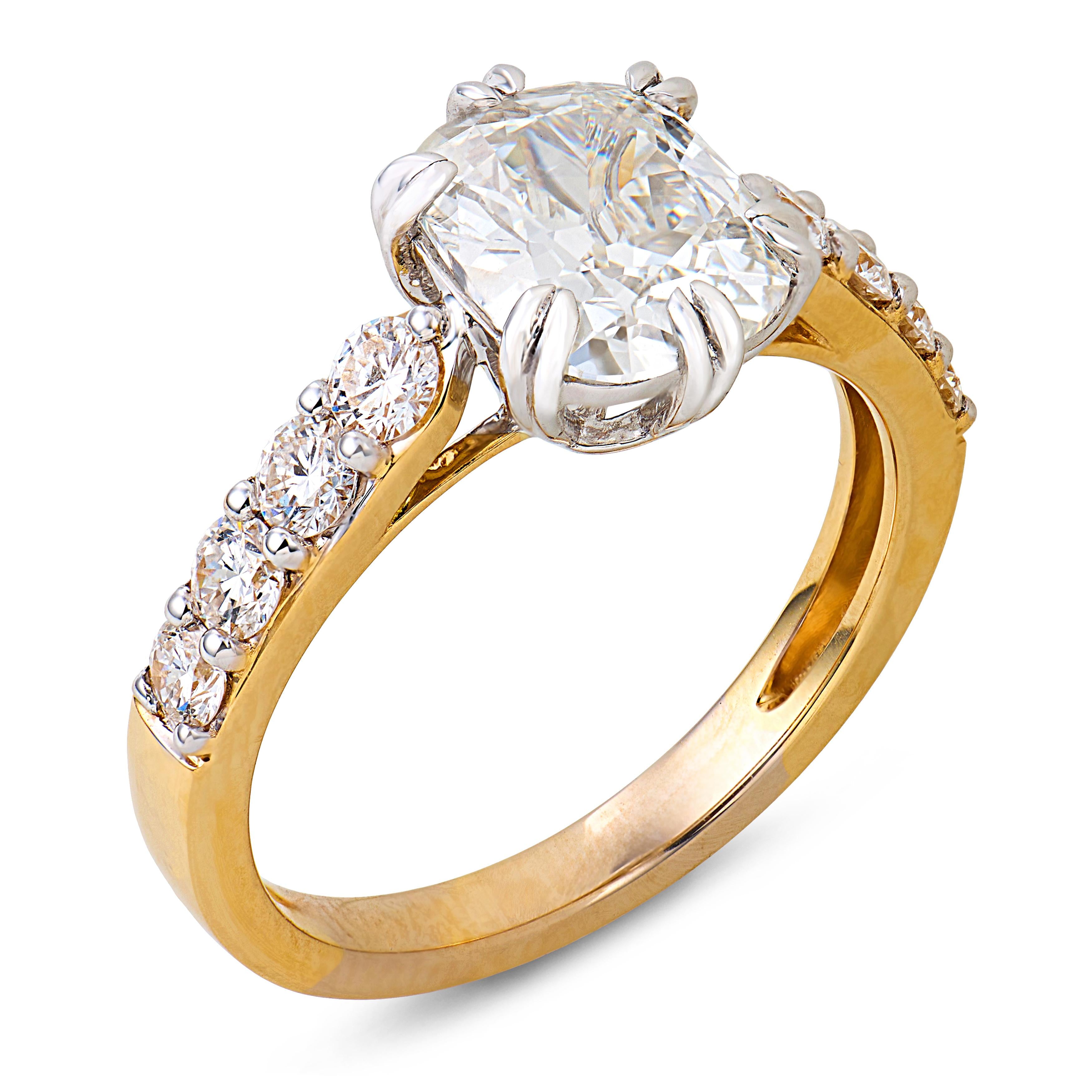 Empire State GIA 1.58 carat diamond 18k yellow gold platinum enagement ring